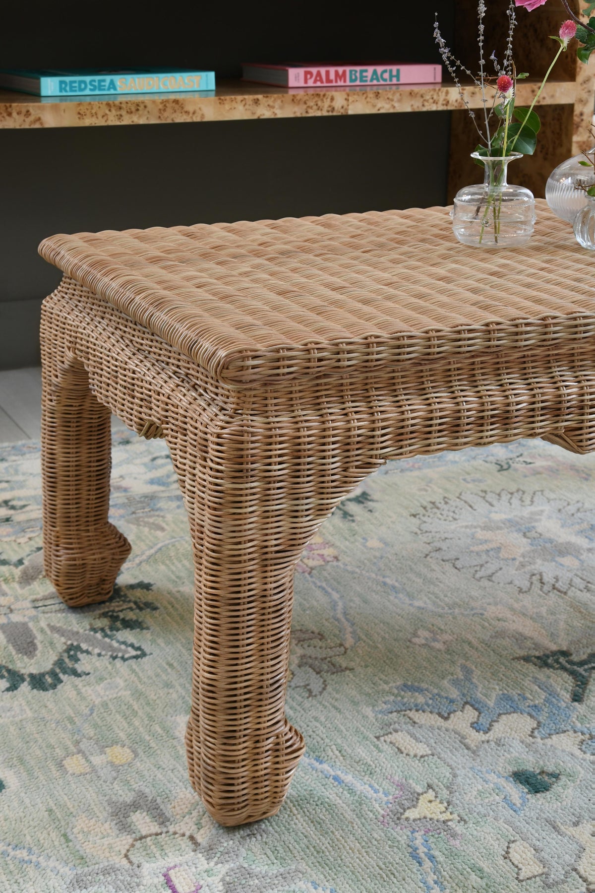 Worlds Away Ming Style Coffee Table In Woven Rattan