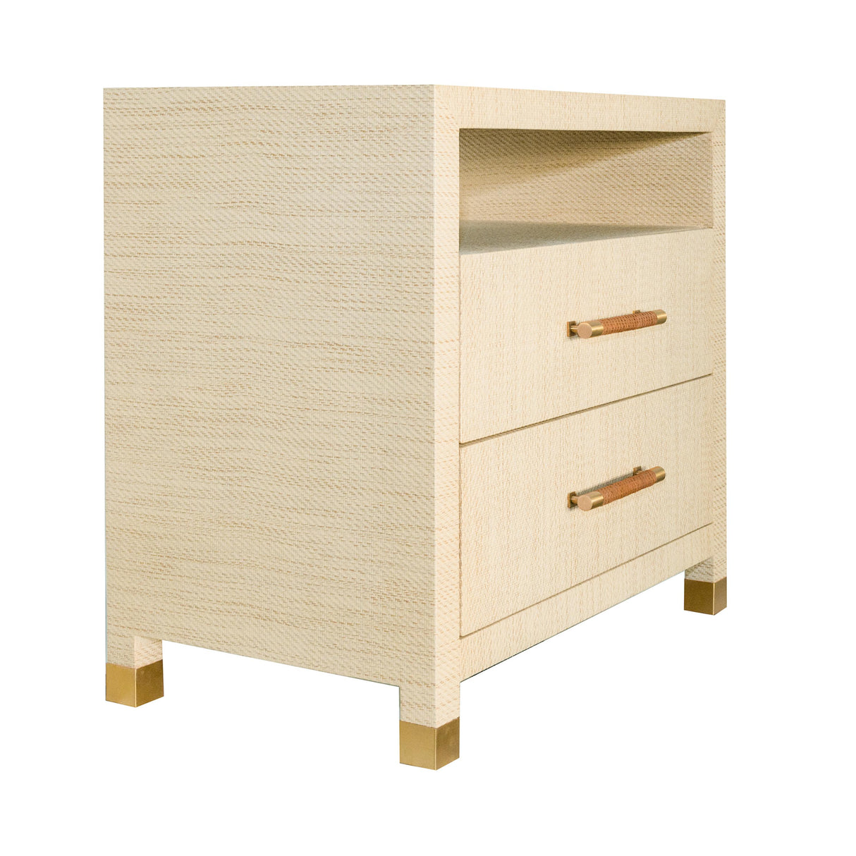 Worlds Away Two Drawer Side Table With Rattan Wrapped Handles In Natural Grasscloth