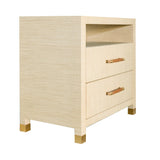 Worlds Away Two Drawer Side Table With Rattan Wrapped Handles In Natural Grasscloth