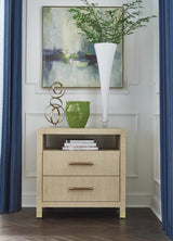 Worlds Away Two Drawer Side Table With Rattan Wrapped Handles In Natural Grasscloth