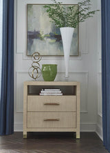 Worlds Away Two Drawer Side Table With Rattan Wrapped Handles In Natural Grasscloth