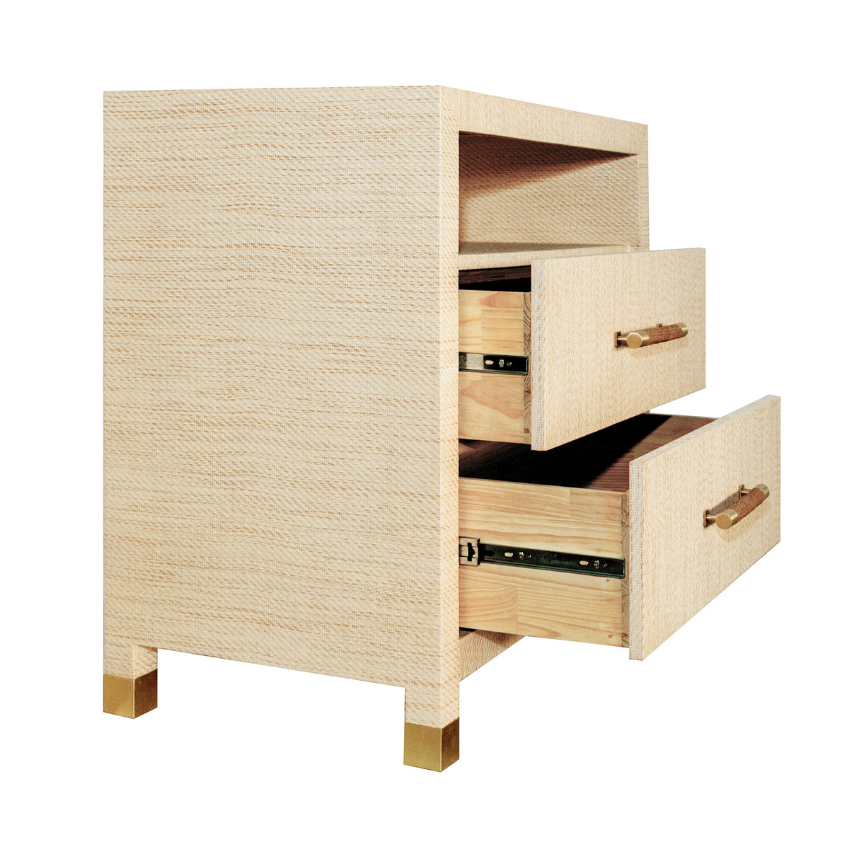 Worlds Away Two Drawer Side Table With Rattan Wrapped Handles In Natural Grasscloth