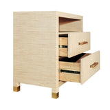 Worlds Away Two Drawer Side Table With Rattan Wrapped Handles In Natural Grasscloth