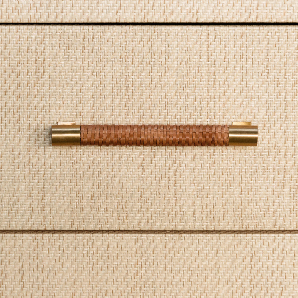 Worlds Away Two Drawer Side Table With Rattan Wrapped Handles In Natural Grasscloth