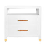 Worlds Away Two Drawer Side Table With Rattan Wrapped Handles In Matte White Lacquer