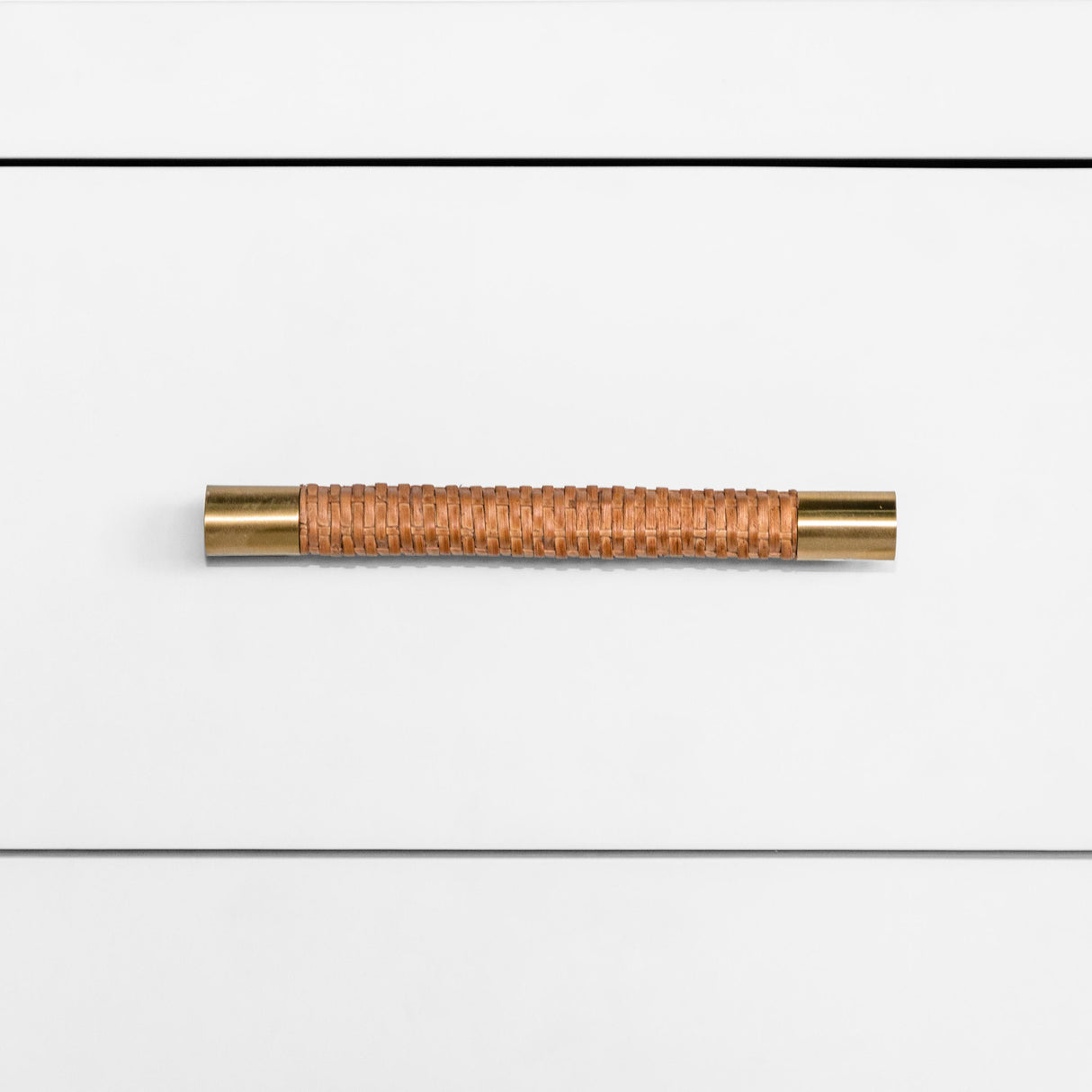 Worlds Away Two Drawer Side Table With Rattan Wrapped Handles In Matte White Lacquer