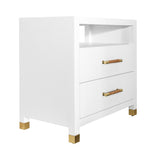 Worlds Away Two Drawer Side Table With Rattan Wrapped Handles In Matte White Lacquer
