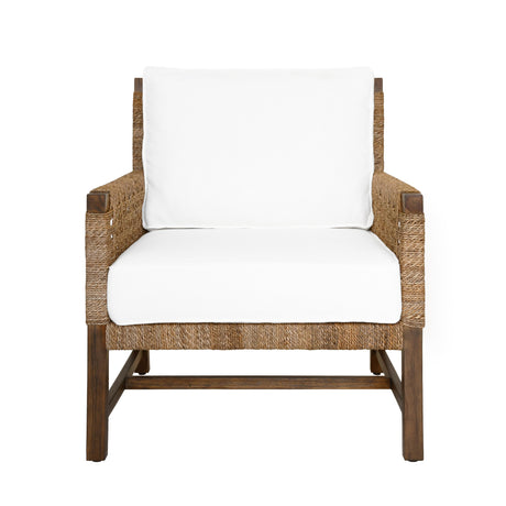 Worlds Away Club Chair With Woven Seagrass Detail And Ivory Linen Cushion