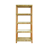 Worlds Away Rattan Etagere With Seagrass Wrapped And Clear Glass Shelves