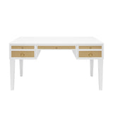 Worlds Away White Matte Lacquer Desk With Grasscloth Drawer With Brass Hardware
