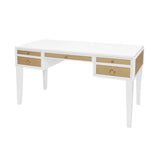 Worlds Away White Matte Lacquer Desk With Grasscloth Drawer With Brass Hardware