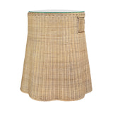 Worlds Away One Drawer Round Side Table With Flared Scalloped Base In Rattan With Glass Top
