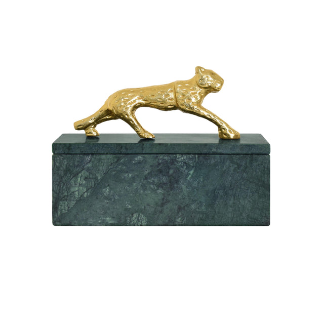 Worlds Away Green Marble Box With Brass Jaguar Handle