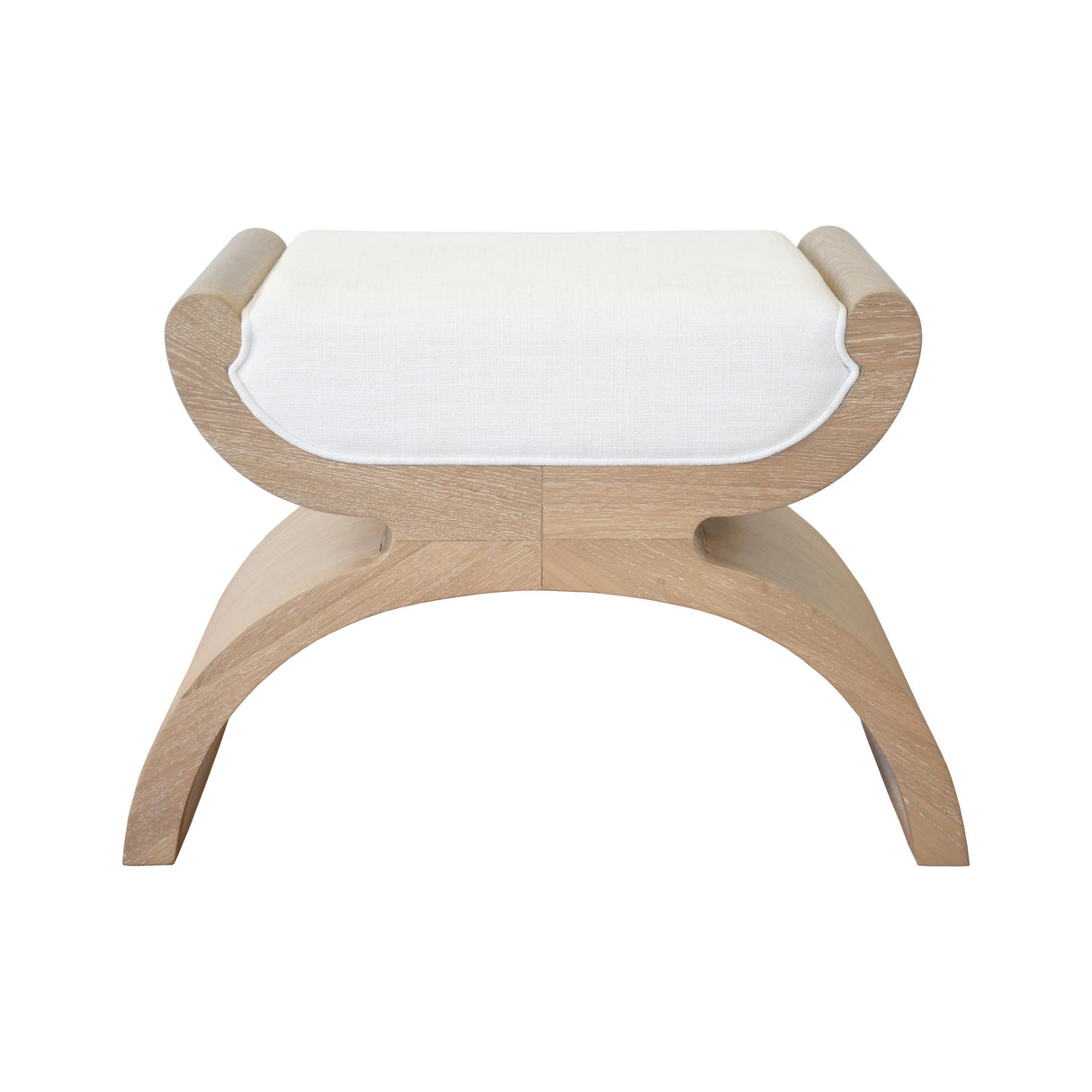 Worlds Away Curved Base Stool With White Linen Cushion In Cerused Oak