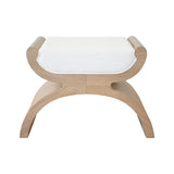 Worlds Away Curved Base Stool With White Linen Cushion In Cerused Oak