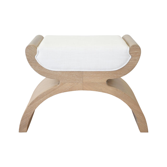 Worlds Away Curved Base Stool With White Linen Cushion In Cerused Oak
