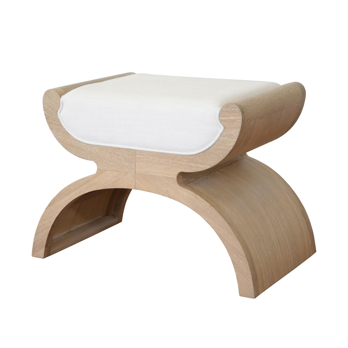 Worlds Away Curved Base Stool With White Linen Cushion In Cerused Oak