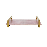 Worlds Away Pink Quartz Tray With Brass Handles