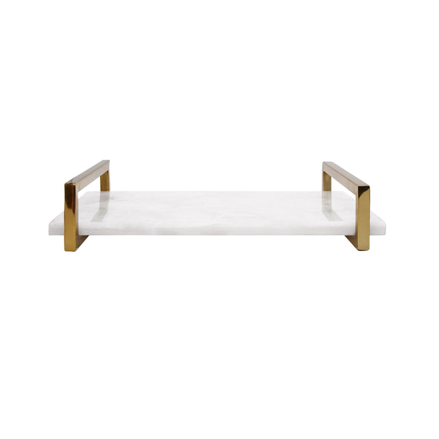 Worlds Away White Quartz Tray With Brass Handles