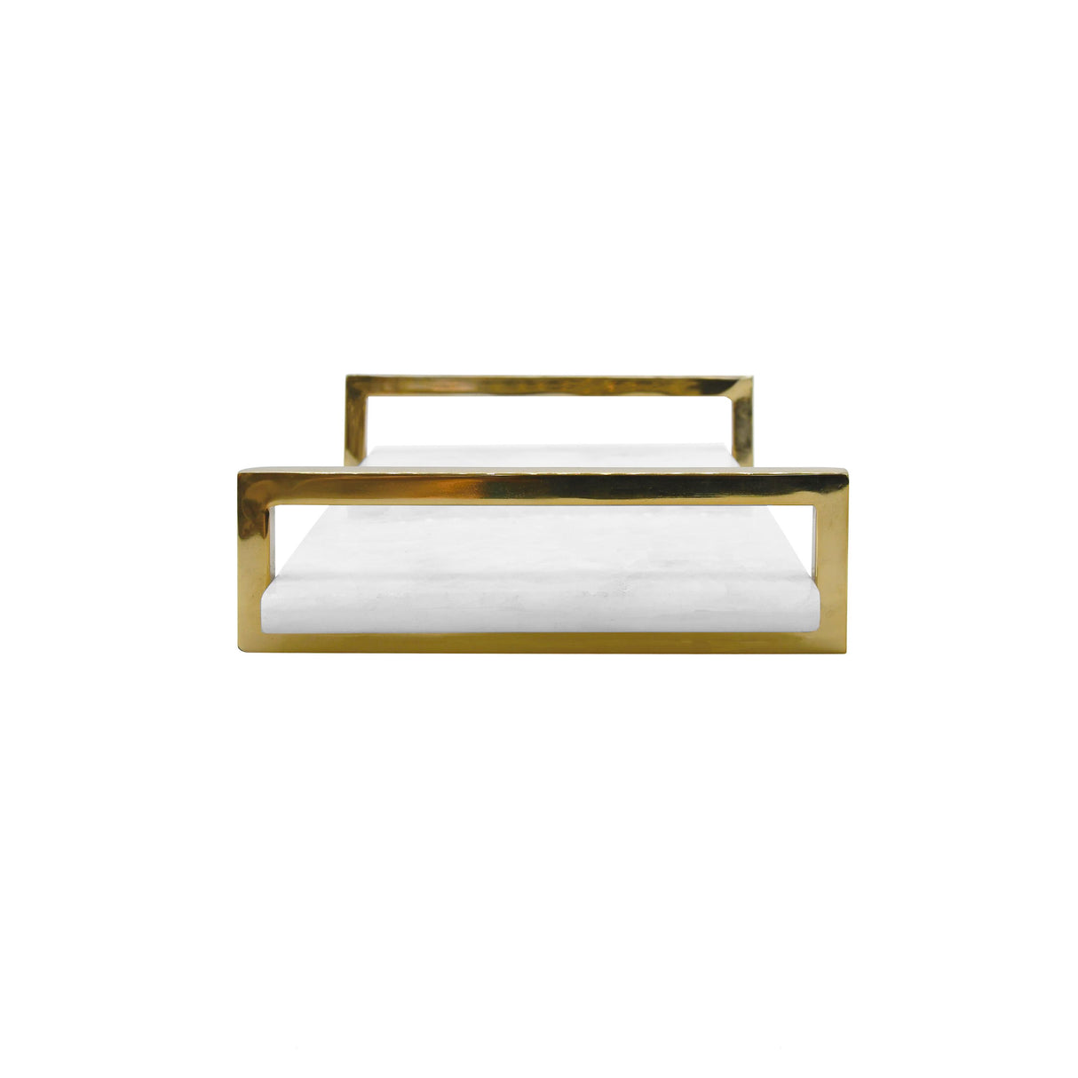 Worlds Away White Quartz Tray With Brass Handles