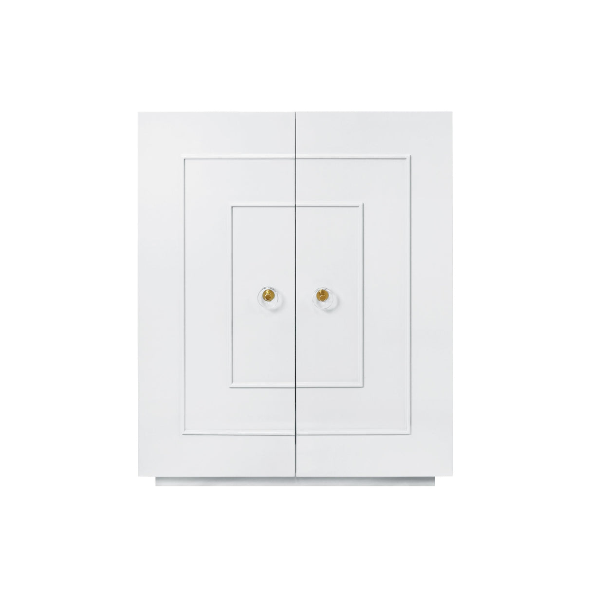 Worlds Away Two Door Dorm Cabinet W. Acrylic Knobs In Wh Lacquer