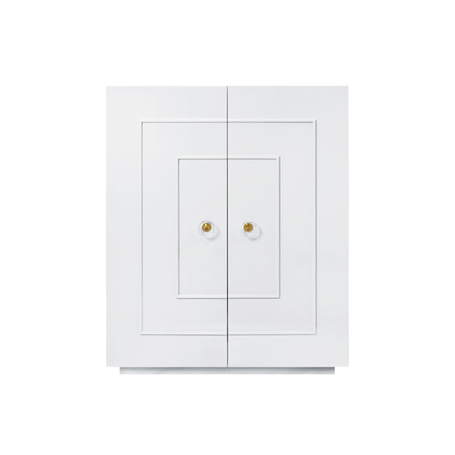 Worlds Away Two Door Dorm Cabinet W. Acrylic Knobs In Wh Lacquer