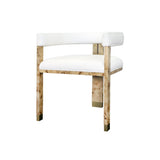 Worlds Away Modern Chair In Burl Wood With White Linen Upholstery