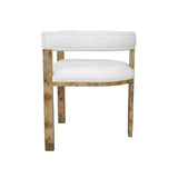 Worlds Away Modern Chair In Burl Wood With White Linen Upholstery