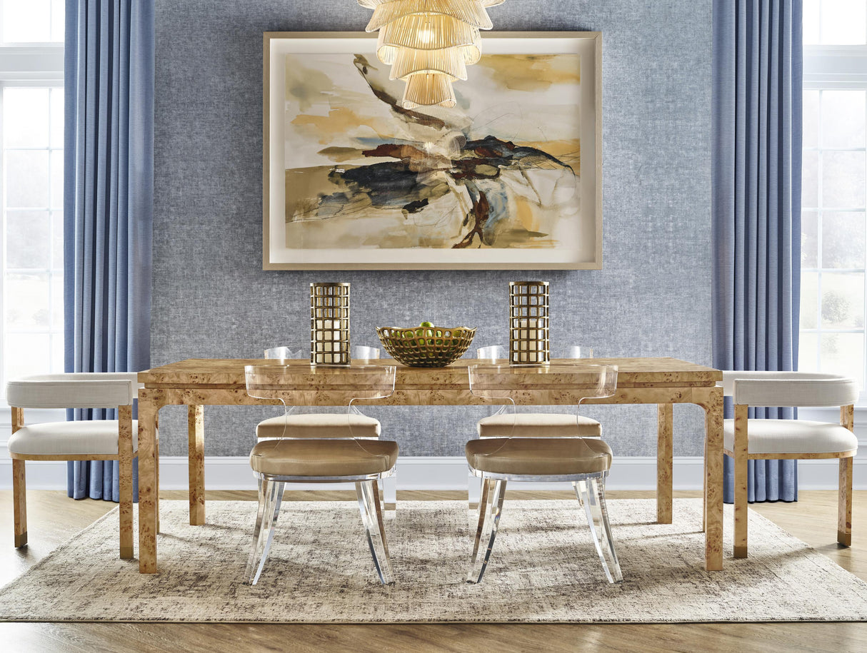 Worlds Away Modern Chair In Burl Wood With White Linen Upholstery