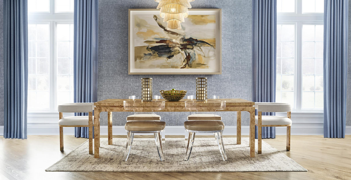 Worlds Away Modern Chair In Burl Wood With White Linen Upholstery