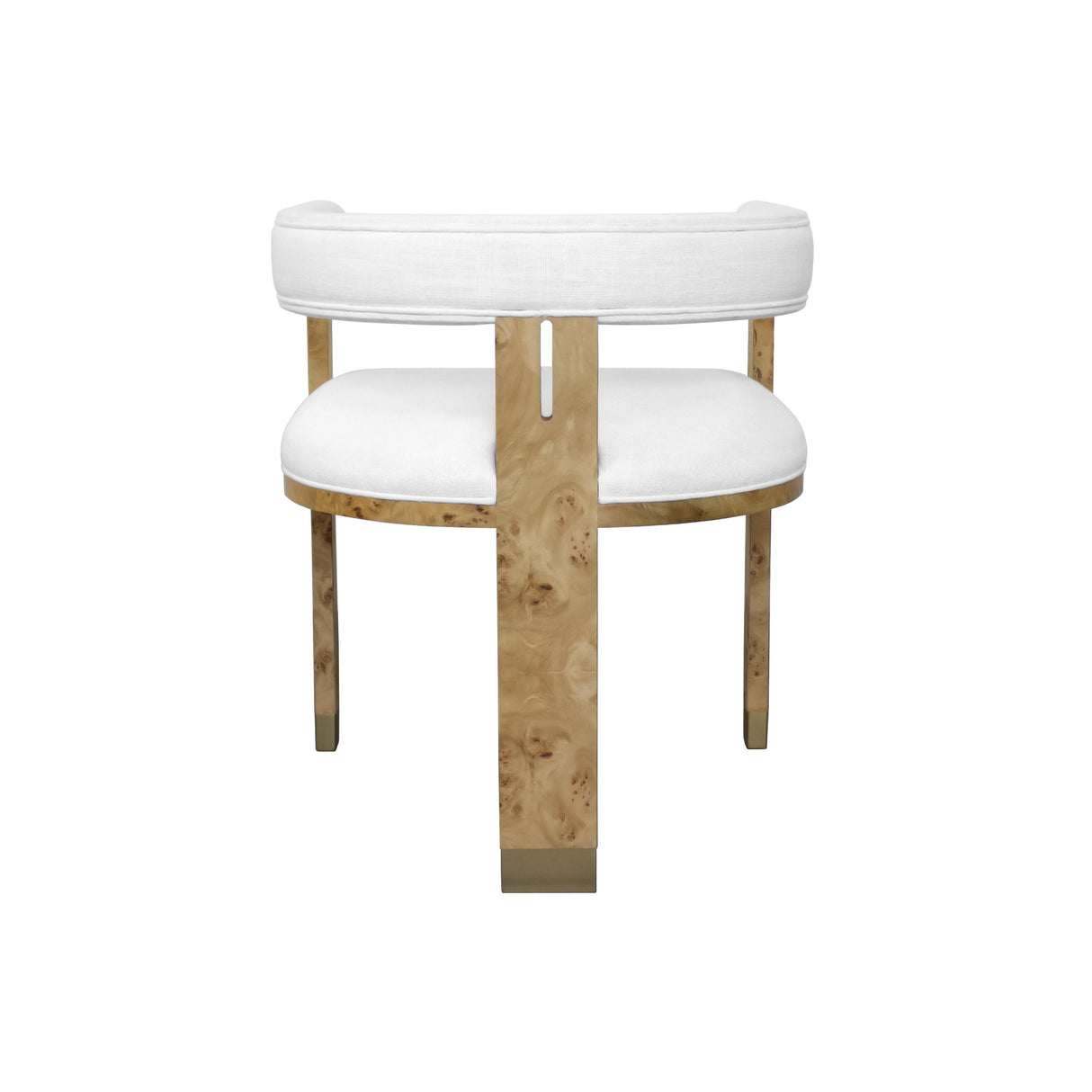 Worlds Away Modern Chair In Burl Wood With White Linen Upholstery