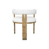 Worlds Away Modern Chair In Burl Wood With White Linen Upholstery