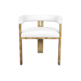 Worlds Away Modern Chair In Burl Wood With White Linen Upholstery