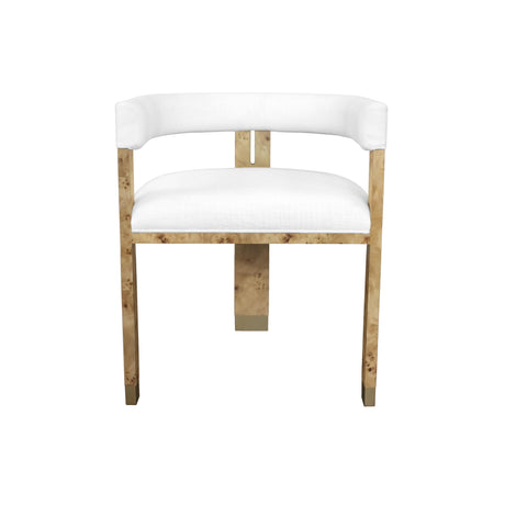 Worlds Away Modern Chair In Burl Wood With White Linen Upholstery