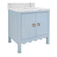Worlds Away Bath Vanity With Scallop Detail In Matte Light Blue With White Marble Top And Porcelain Sink
