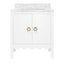 Worlds Away Bath Vanity With Scallop Detail In Matte White Lacquer With White Marble Top And Porcelain Sink