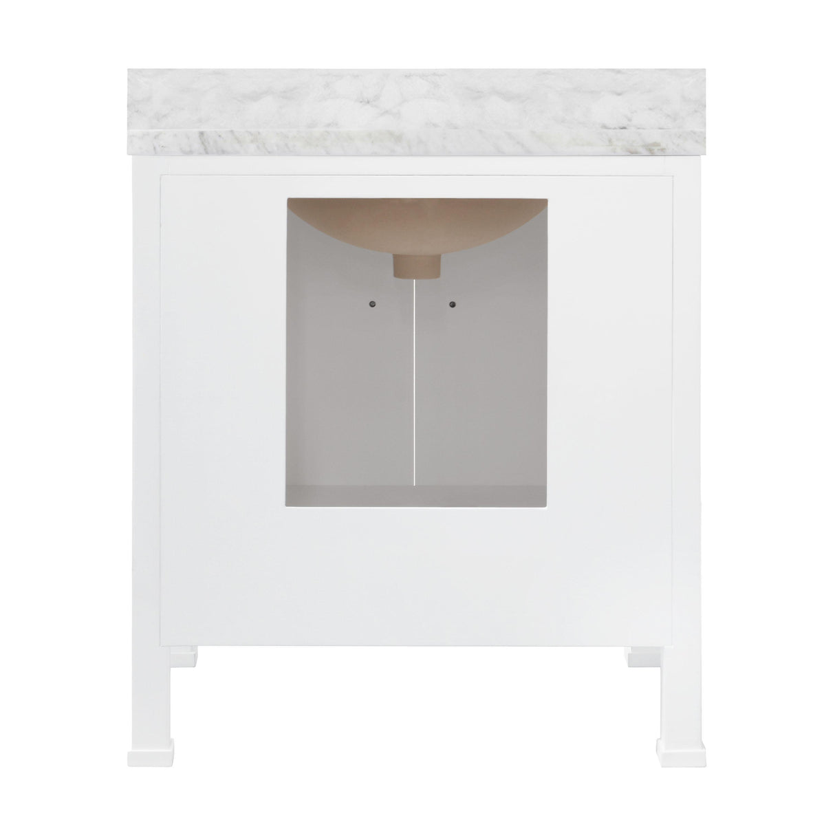 Worlds Away Bath Vanity With Scallop Detail In Matte White Lacquer With White Marble Top And Porcelain Sink