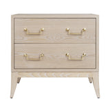 Worlds Away Sabre Leg 2 Drawer Side Table With Brass Swing Handle In Cerused Oak