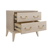 Worlds Away Sabre Leg 2 Drawer Side Table With Brass Swing Handle In Cerused Oak
