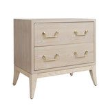 Worlds Away Sabre Leg 2 Drawer Side Table With Brass Swing Handle In Cerused Oak