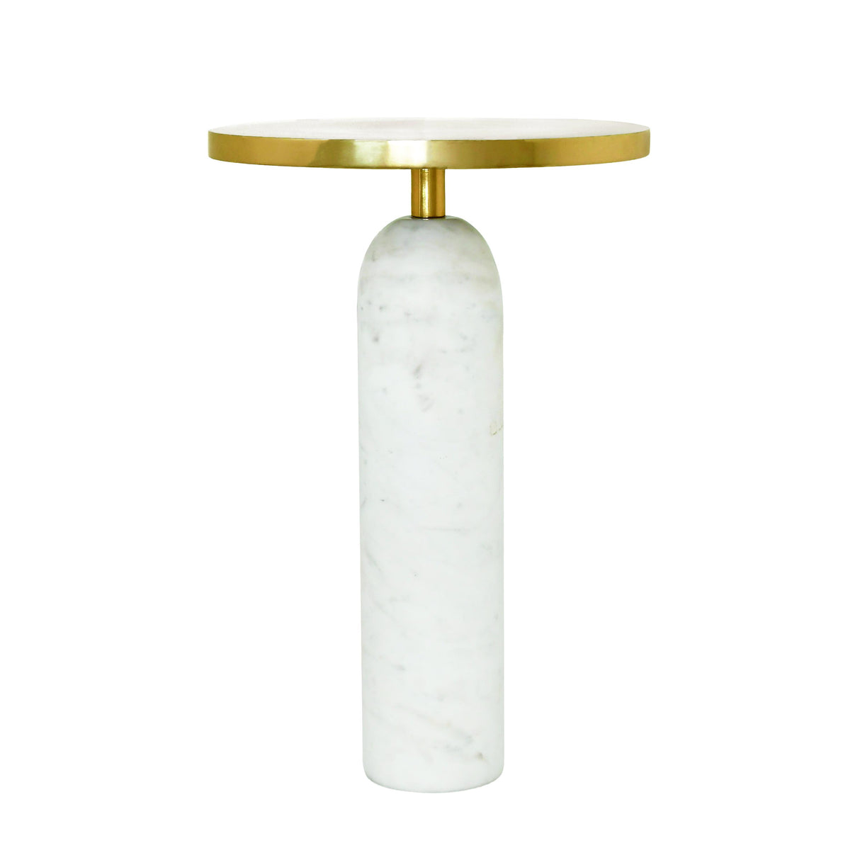Worlds Away Round Side Table With Brass Top And White Marble Pedestal Base