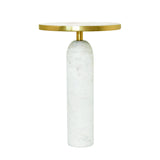 Worlds Away Round Side Table With Brass Top And White Marble Pedestal Base