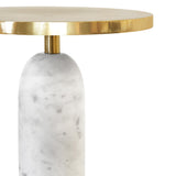 Worlds Away Round Side Table With Brass Top And White Marble Pedestal Base