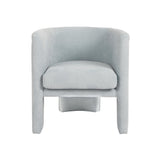 Worlds Away Three Leg Fully Upholstered Barrel Chair In Performance Light Blue Chenille