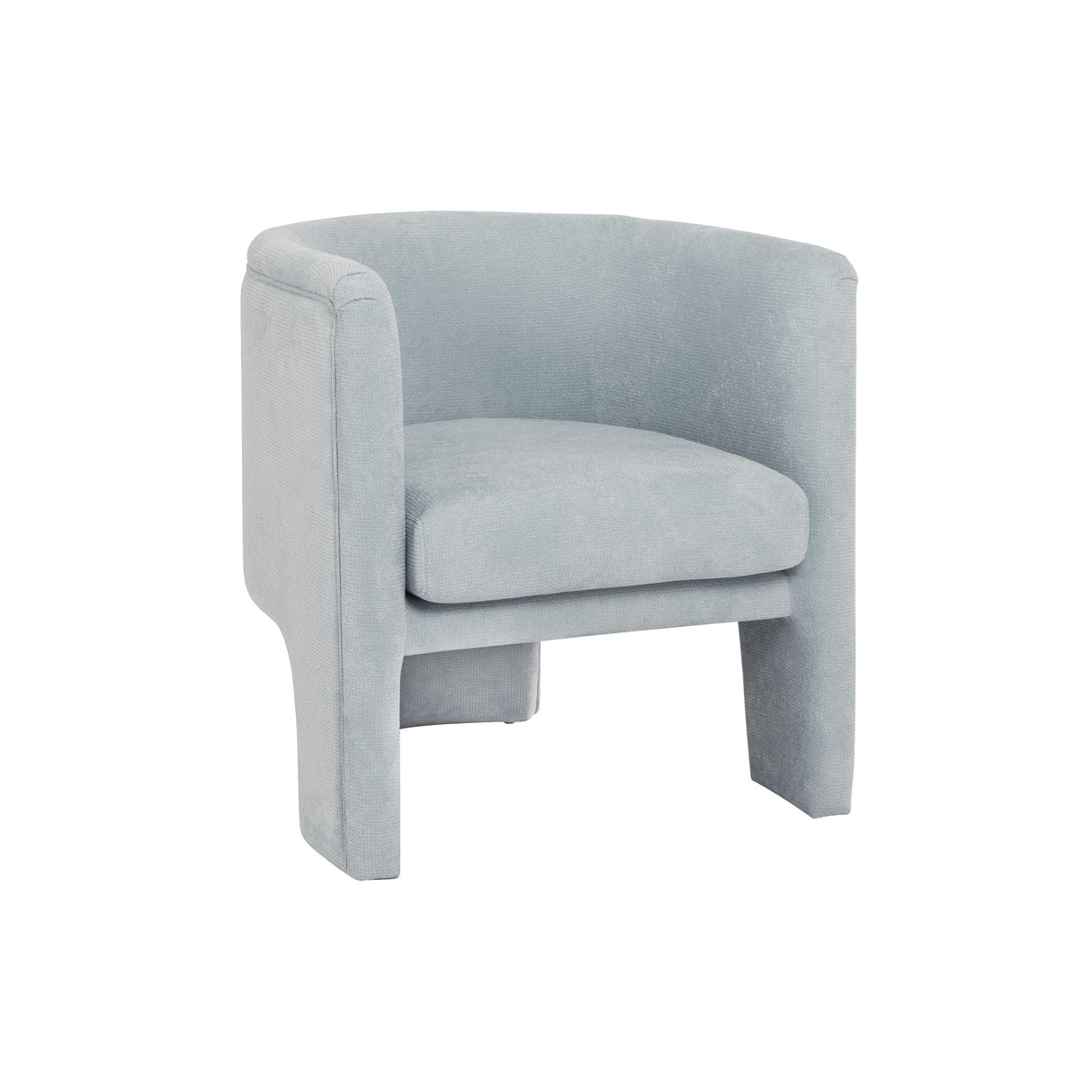 Worlds Away Three Leg Fully Upholstered Barrel Chair In Performance Light Blue Chenille