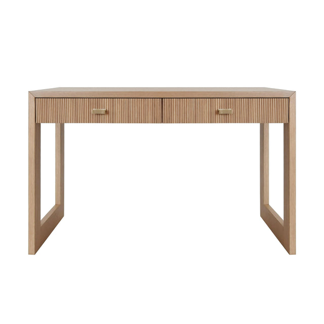 Worlds Away Two Drawer Desk With Fluted Detail In Natural Oak