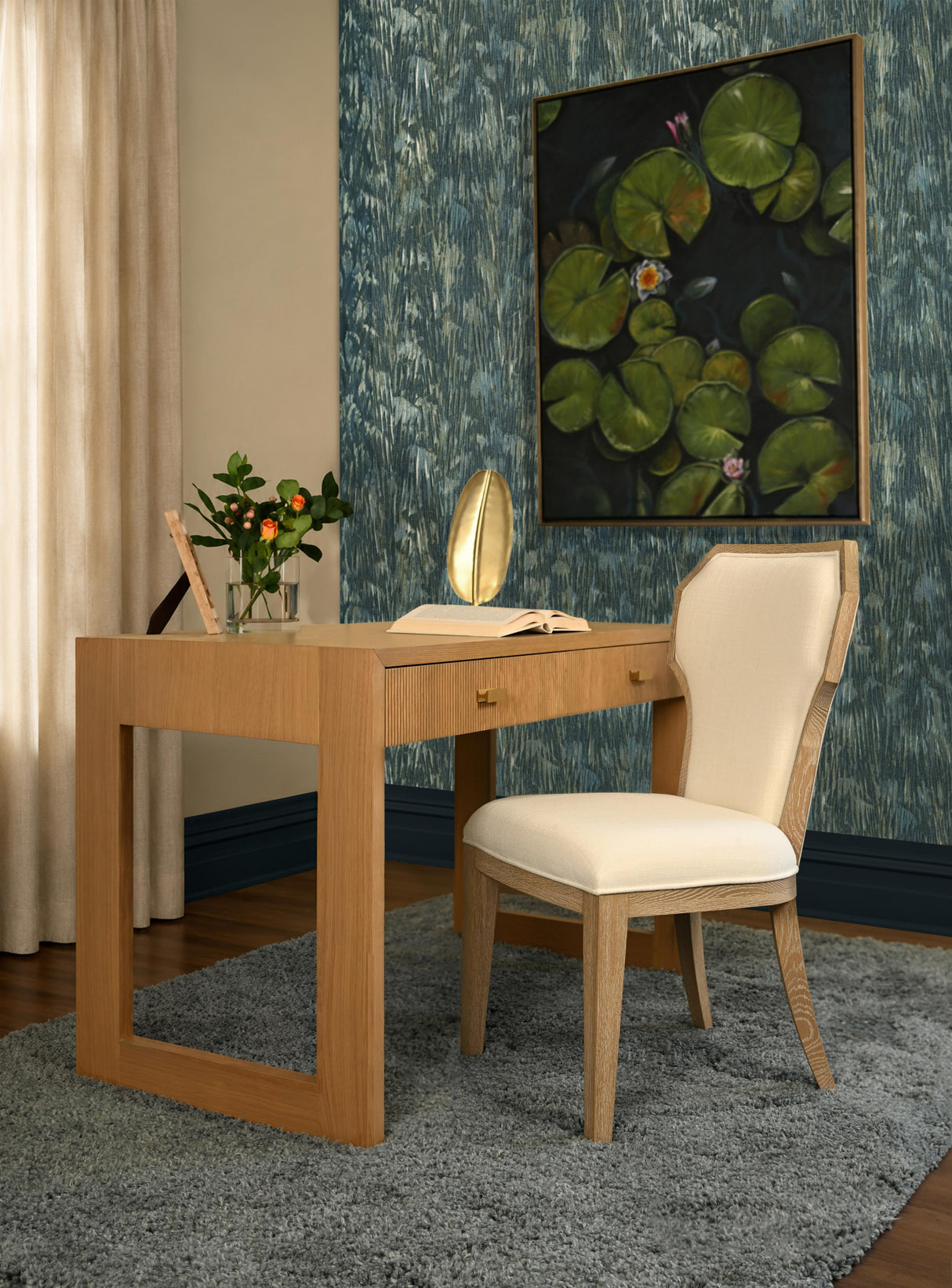 Worlds Away Two Drawer Desk With Fluted Detail In Natural Oak