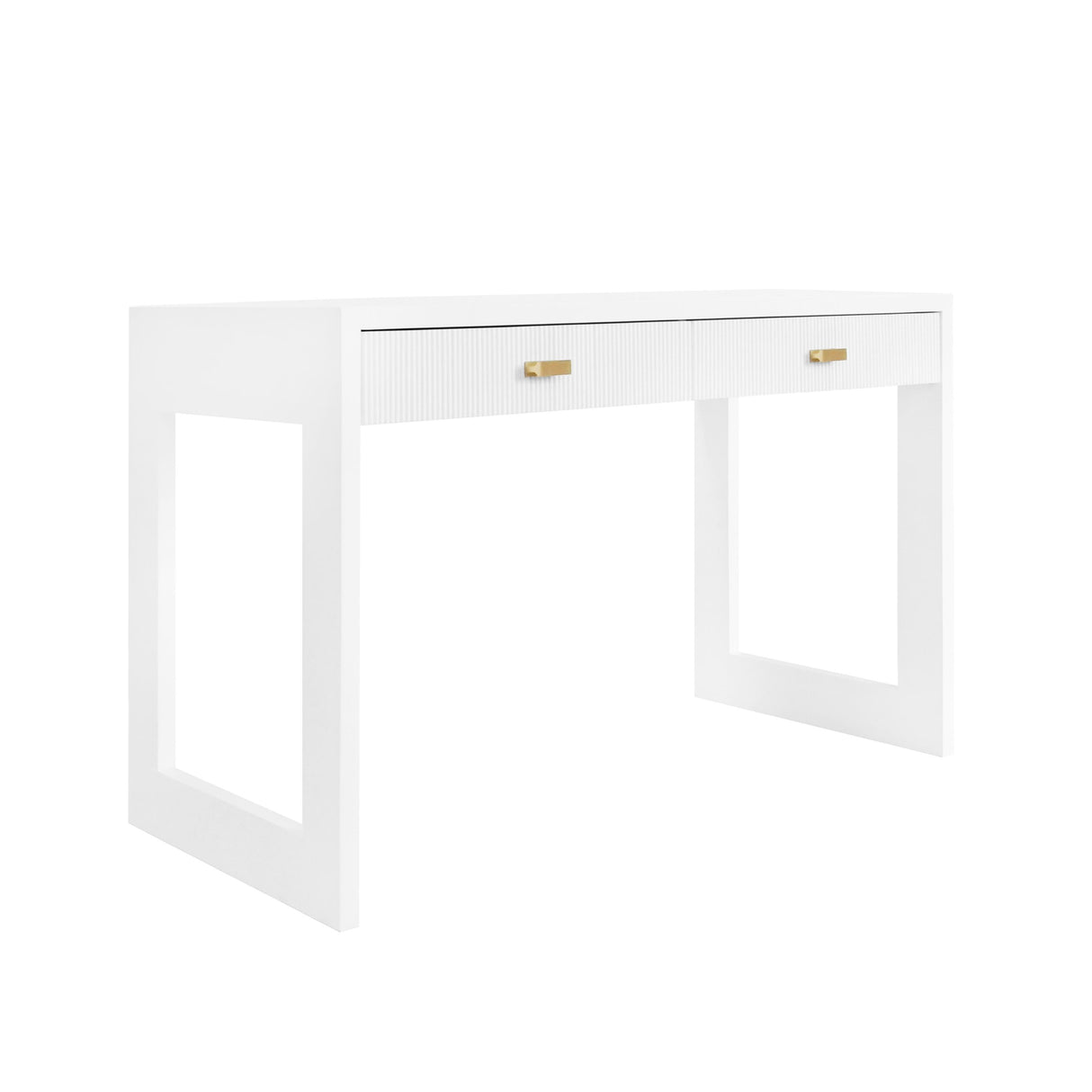 Worlds Away Two Drawer Desk With Fluted Detail In Matte White Lacquer