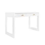 Worlds Away Two Drawer Desk With Fluted Detail In Matte White Lacquer