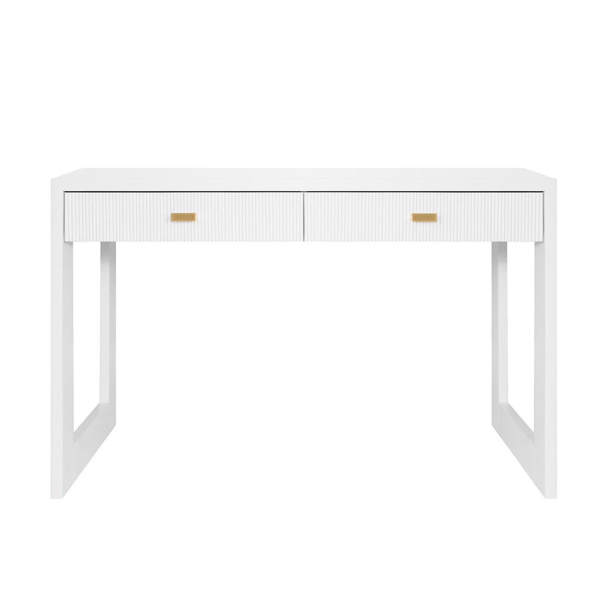 Worlds Away Two Drawer Desk With Fluted Detail In Matte White Lacquer